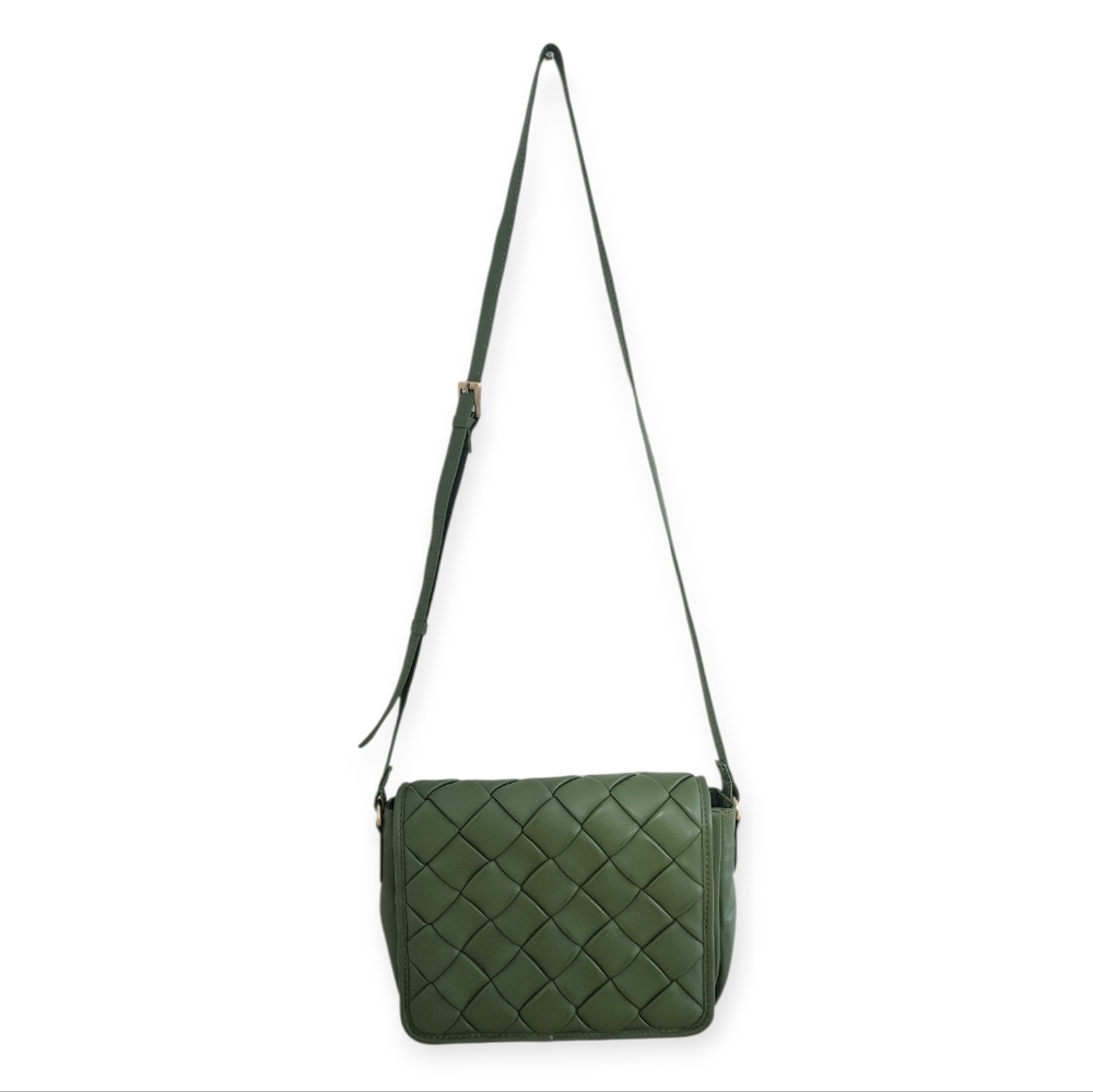 Woven Leather Crossbody Bag in Olive Green